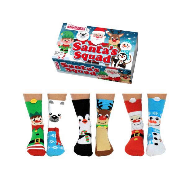Pack of 6 Santa's Squad Christmas Odd Socks Kids UK 12 - 5.5 EUR 30.5 - 38.5 by United Oddsocks