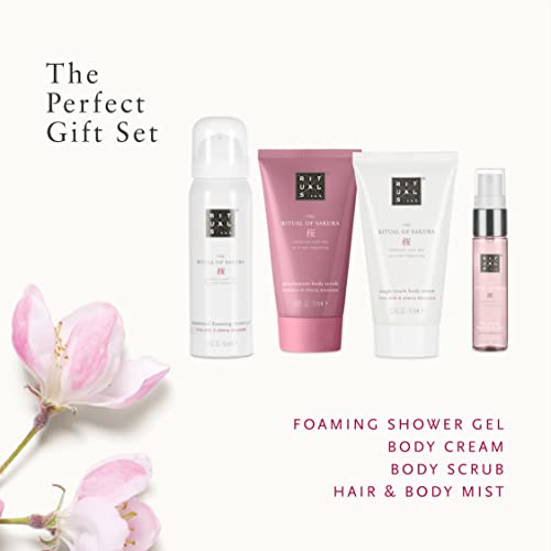 Gift Set for Women Mother's Day Gift Shower Foam Body Cream Hair & Body Mist & Body Scrub with Rice Milk & Cherry Blossom by RITUALS - Small