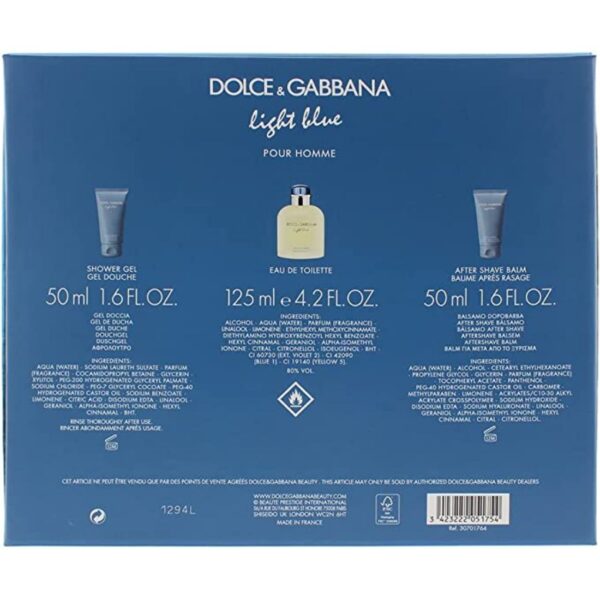 Light Blue Pour Homme 3 Piece Gift Set: Eau De Toilette 125ml - Shower Gel 50ml - Aftershave Balm 50ml by Dolce & Gabbana