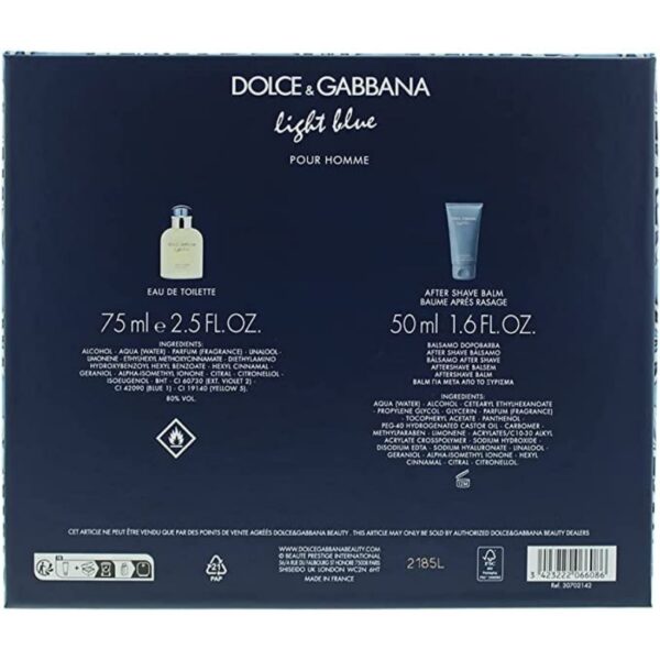 Light Blue Pour Homme 2 Piece Gift Set: Eau De Toilette 75ml - Aftershave Balm 50ml by Dolce & Gabbana