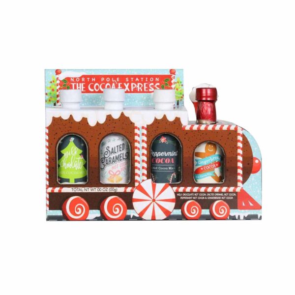 Gifts Set of Thoughtfully Hot Cocoa Train Includes Double Chocolate, Gingerbread, Peppermint, and Salted Caramel Flavours by Modern Gourmet Foods (160g)