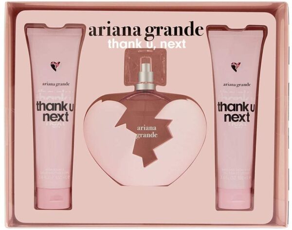 Gift Pack of Thank U Next for Women EDP Spray, Body Souffle, Shower Gel by Ariana Grande (100ml each)