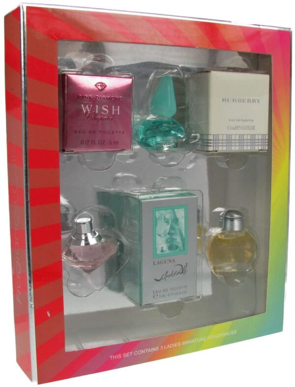 Mini Fragrance Set of Pink Diamond Wish EDT Spray by Chopard, Salvador Dali EDT Spray by Laguna & Burberry EDP Spray by Burberry (3 x 5ml)