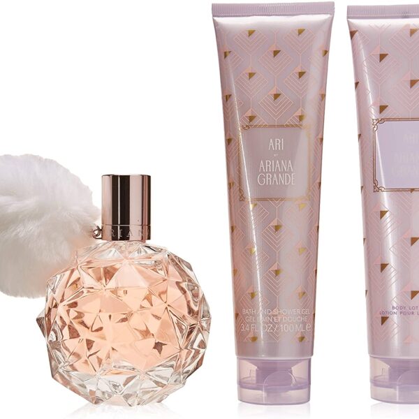 Gift Set of 3 Pc Ari EDP Spray (100ml) Body Location (100ml) & Bath and Shower Gel (100ml) for Women by Ariana Grande
