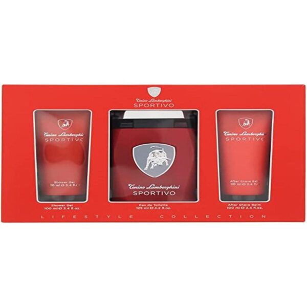 Sportivo 3 Piece Gift Set by Lamborghini: Eau De Toilette 125ml - Shower Gel 100ml - Aftershave Balm 100ml