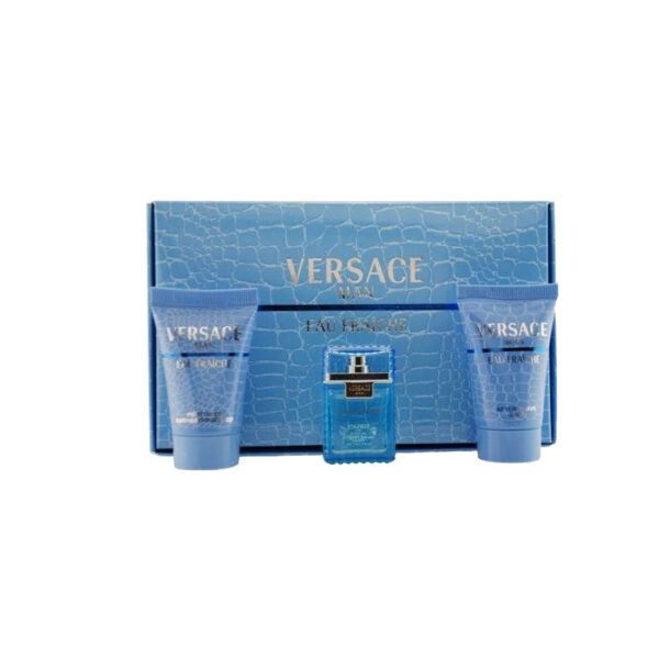Gift Set of Man Eau Fraiche EDT Spray (5ml) Shower Gel (25ml) Aftershave Balm (25ml) by Versace